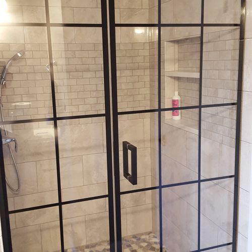 Black grid stile shower door