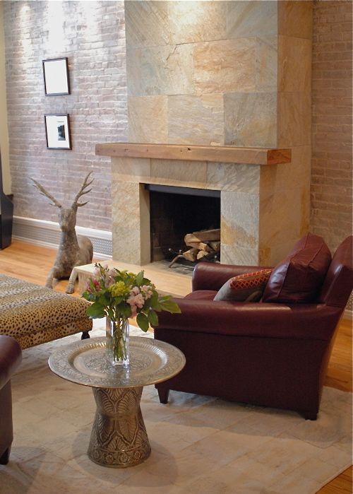 Renovated brick fireplace