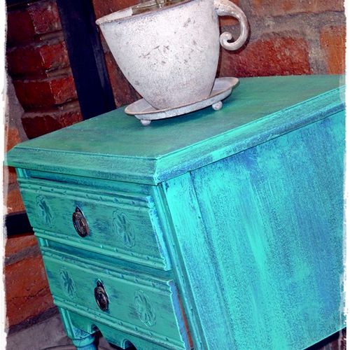 Refinished turquoise night table
