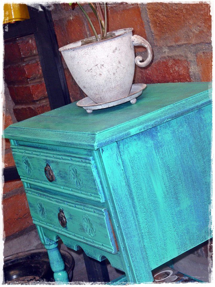 Refinished turquoise night table
