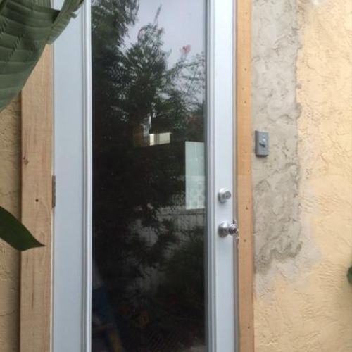 This is the new fiberglass door with a dual pane e