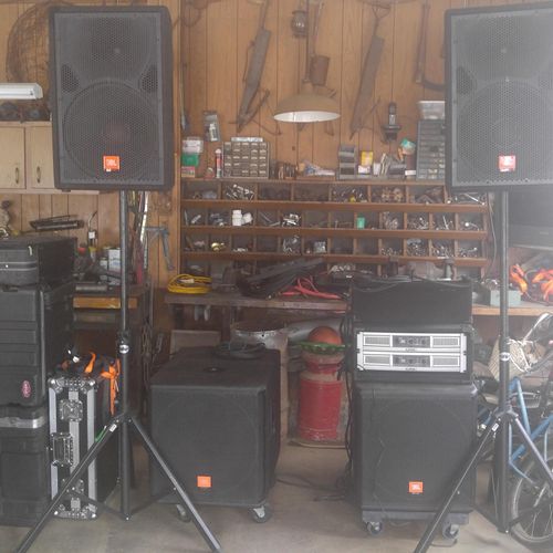 Our rental PA system. Comes with dual CD player, m