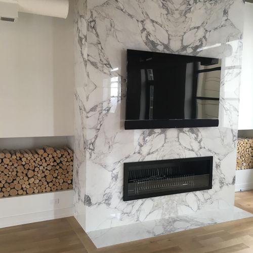 Custom wall/fire place  cladding with porcelain sl
