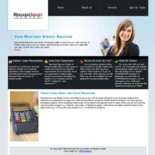 Web design created for Merchant Service Center of 