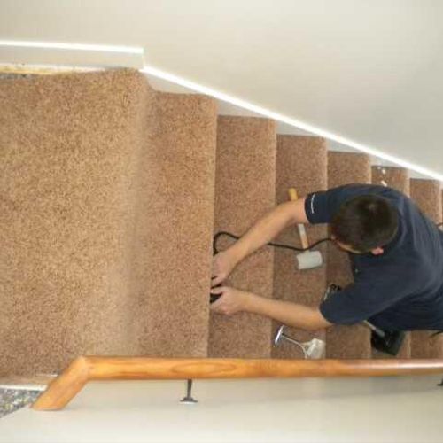 We installed carpet on steps, walls and  floors.
W