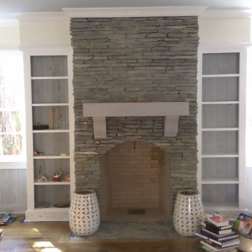 Sea Island Fireplace Mantle, Bookcases, and Wainsc