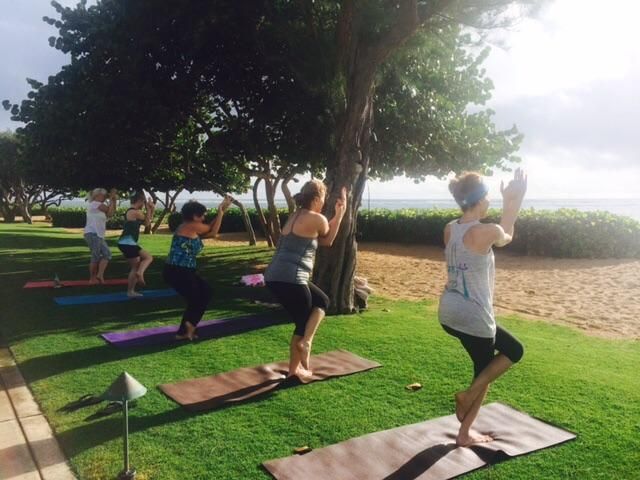 Small group class in Kauai! ❤️ Eagle Pose 🙌