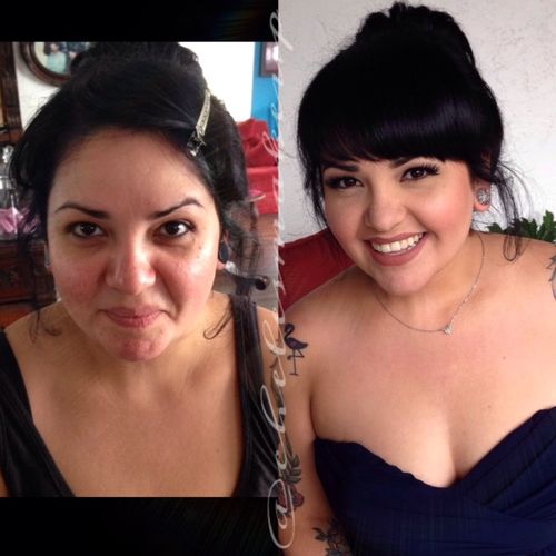 Before and after on the gorgeous bridesmaid