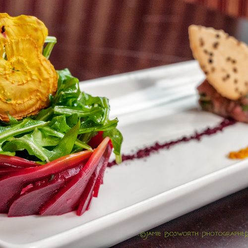 Roasted Beet Cup Salad with a Frisee of Greens and