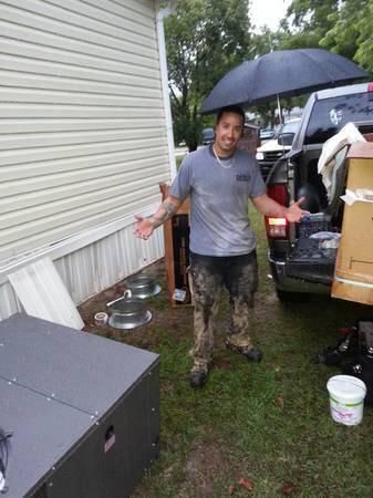 Installing new package unit and it begins to rain