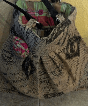 Burlap and madras plaid beach bag.
Handmade & Desi