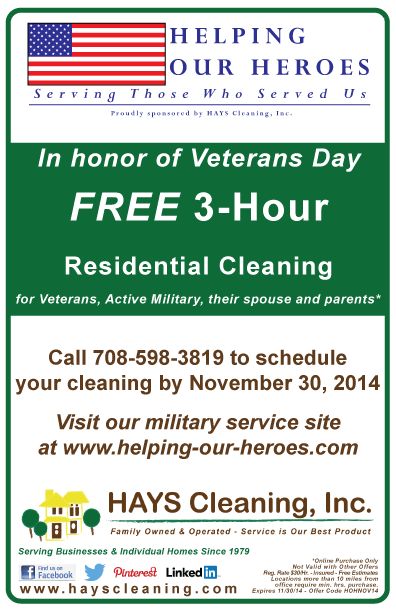 FREE 3 hour cleaning for local Veterans, active mi