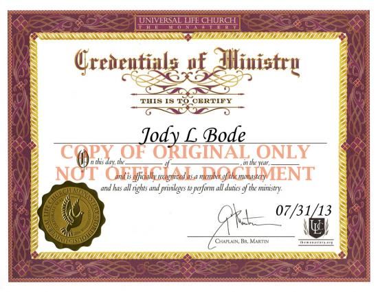 Certificate of Ministry