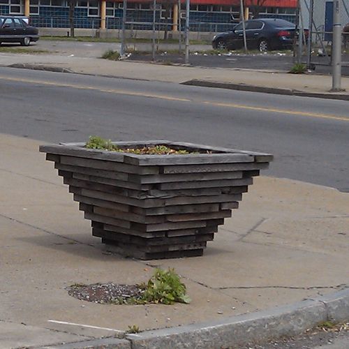 Planter that was created out of reused lumber and 