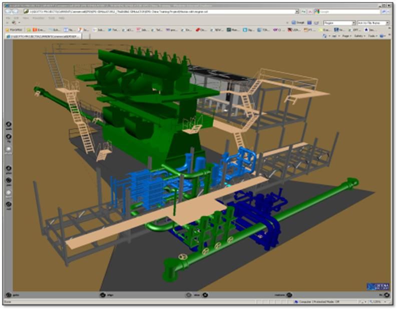 3-D ship engine room model.