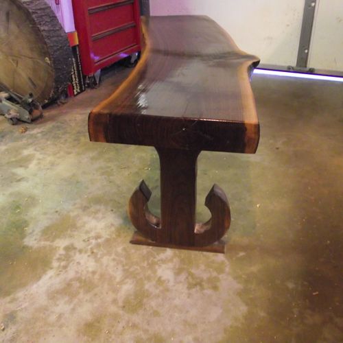 Side view custom black walnut slab table
