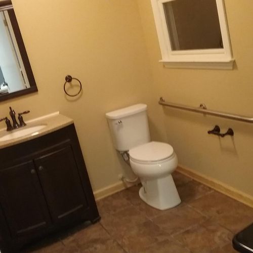 bathroom= added vanity installed ceramic tile, van