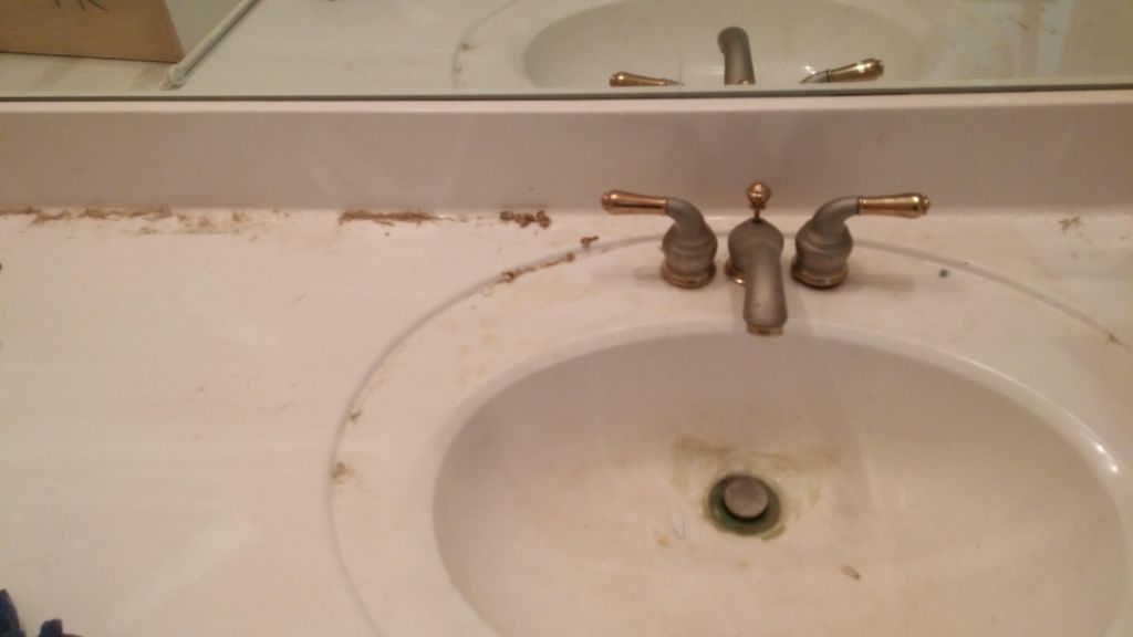 Before photo of a neglected toilet sink.