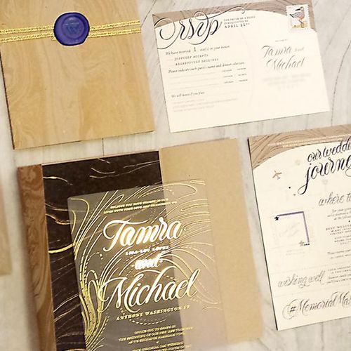 Navy and Gold Wedding Invitation Suite -, duplexed
