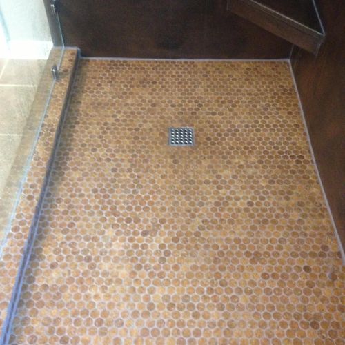 Custom wine Cork Floor in custom shower