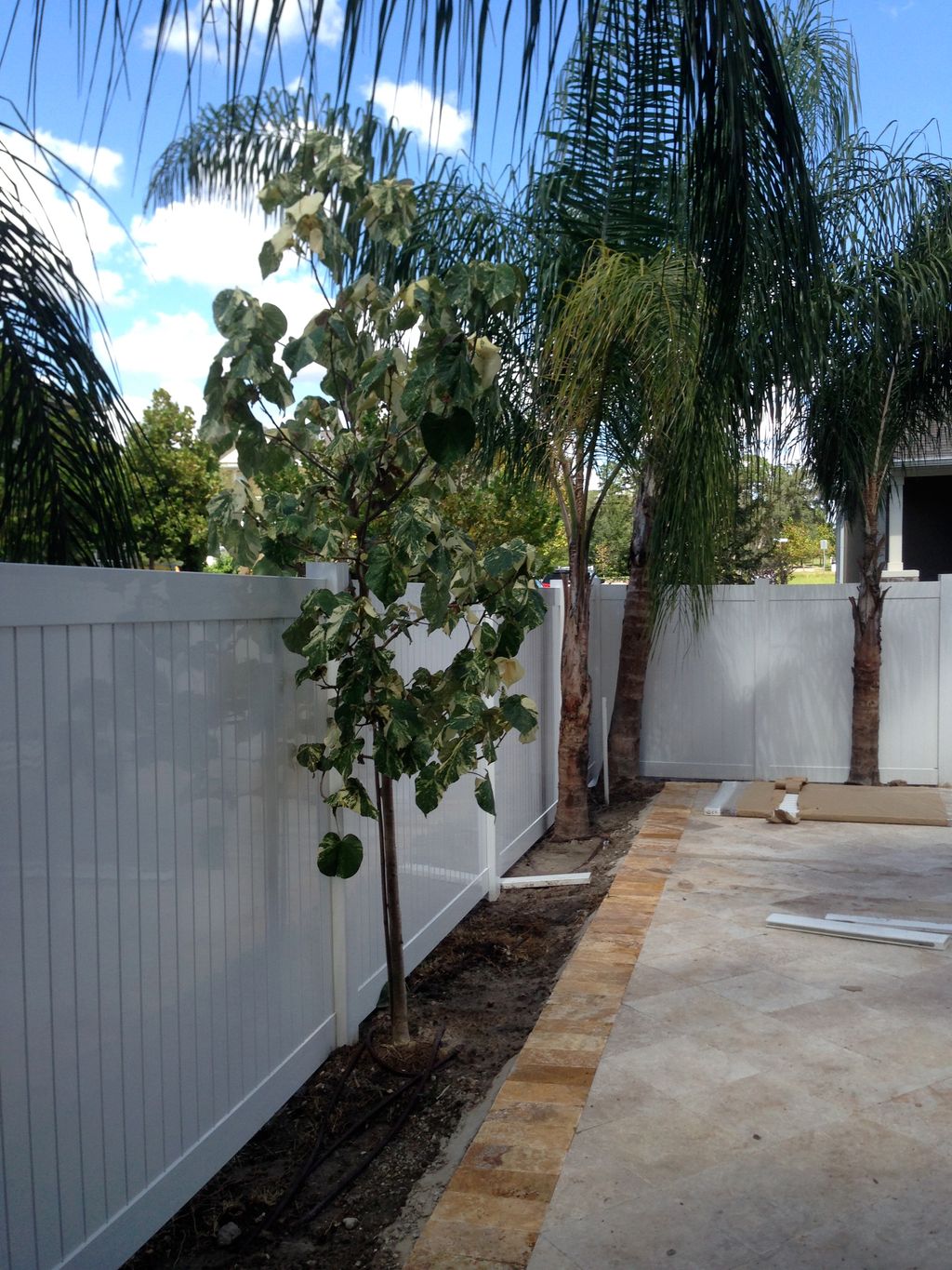 Fence and Travertine patio