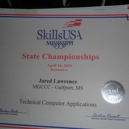 SkillsUSA competition 2nd place winner of the Stat