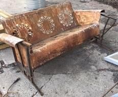 Antique sofa glider before dis-assembly and sandbl