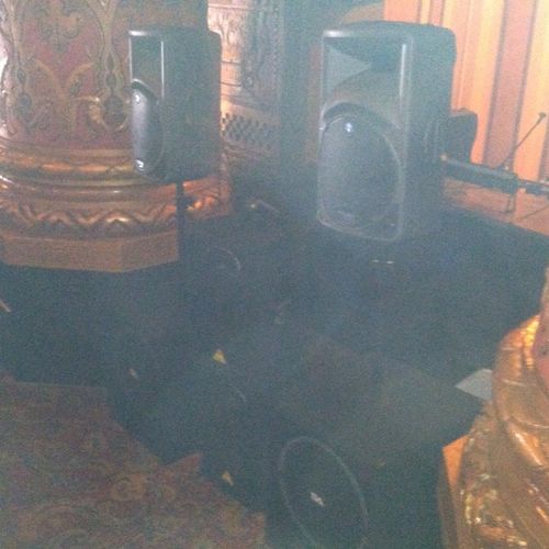 My speaker set-up for the Fox Theater lobby when I