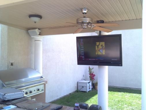 Outdoor TV and speakers.