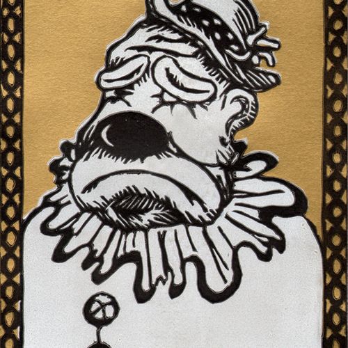 "Sad Clown"

2 colored linocut on gold paper