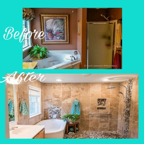 Before and After Complete Bathroom Remodel.