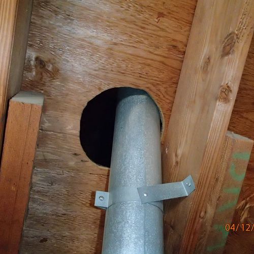 Vent flue is close to combustible materials at the