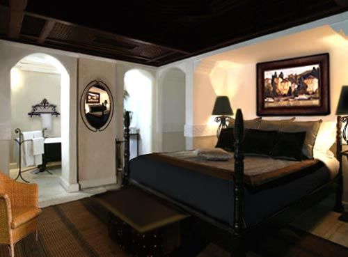 Masculine master bedroom and master bath