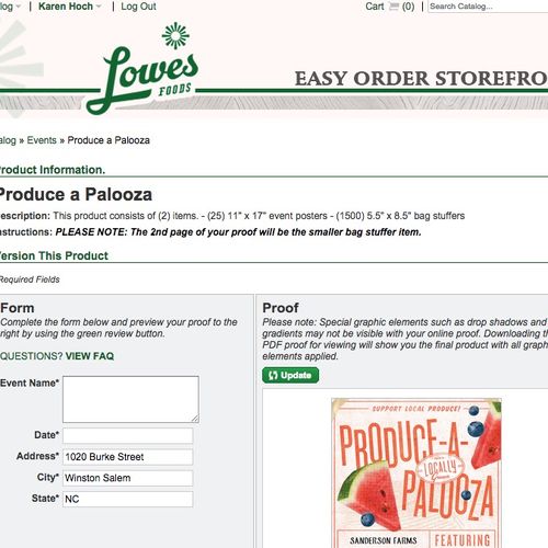 Web to Print Store: Lowes Foods
