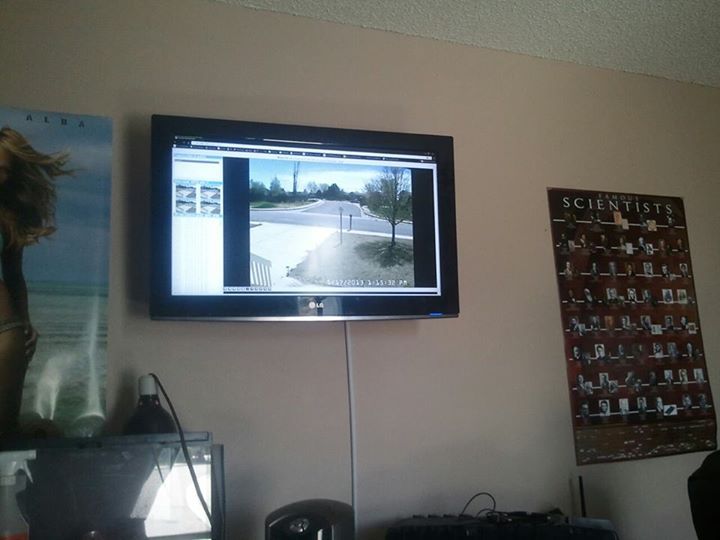 Security camera monitoring with a 32" screen conne
