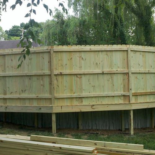 Exterior fencing on an above ground pool construct