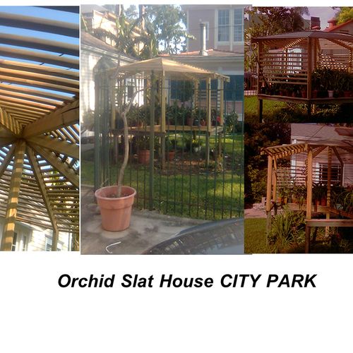 Slat House for Orchids.   Slat Deck, Slat roof - e