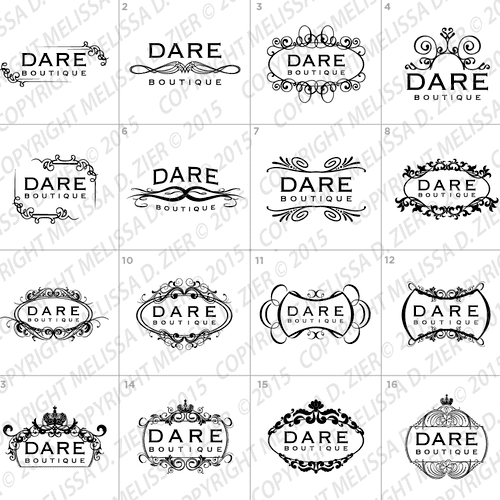 Logo drafts for Dare Boutique in downtown Denver.