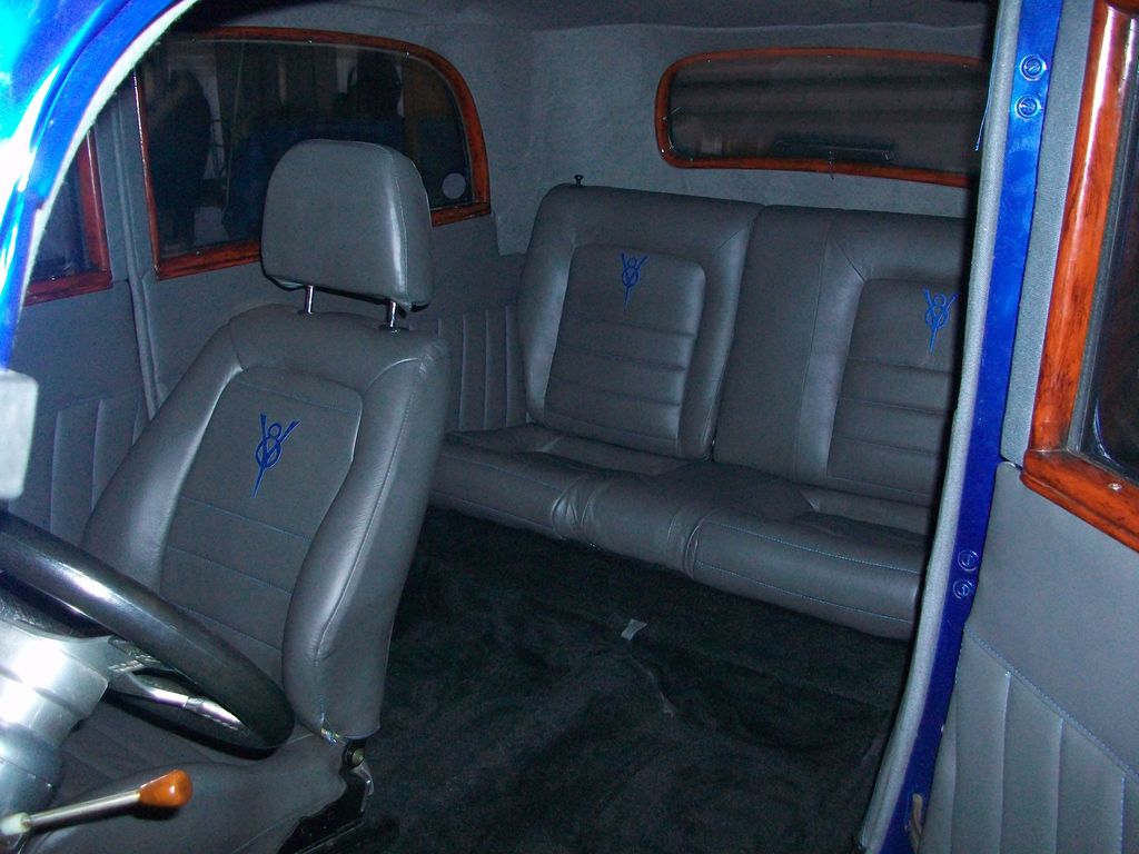 All leather interior of 1934 Ford Sedan and "V8" e