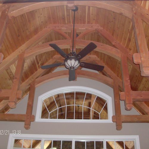 solid fir timbers and v-joint foyer ceiling