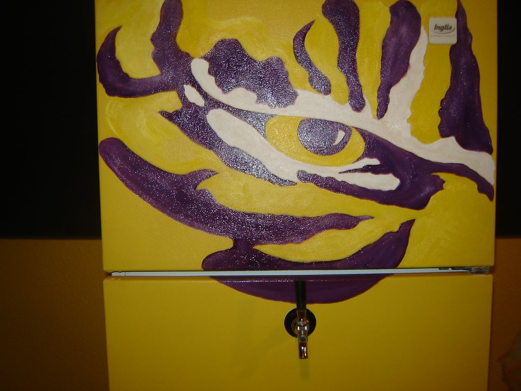 LSU Tiger artwork on a kegerator