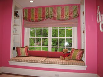 Girls Bedroom with Silk Valance, Roman Shade and W
