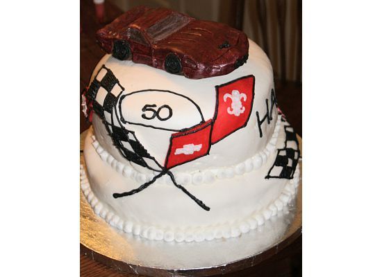 Two-tiered 50th birthday cake.  Checkerboard cake 