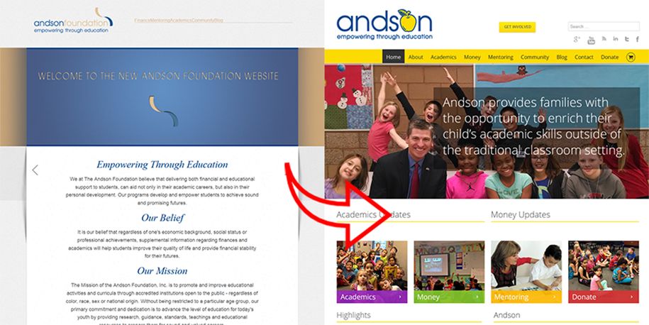 Before and After Andson.org Wordpress Web Developm