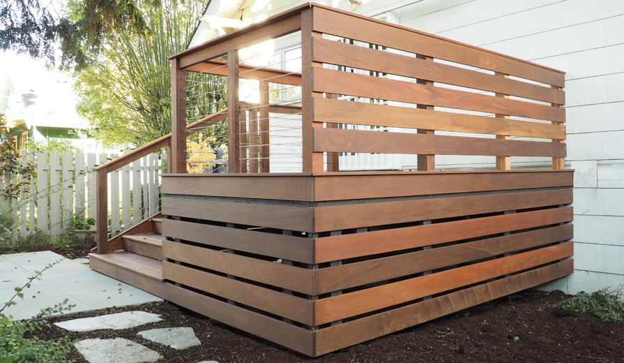 Ipe deck and screening with stainless steel cable 