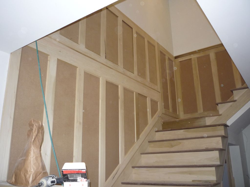 Waynescot prior to paint. This is going up a stair