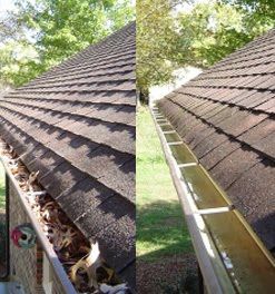 BEFORE AND AFTER SHOTS OF GUTTERS CLEANED