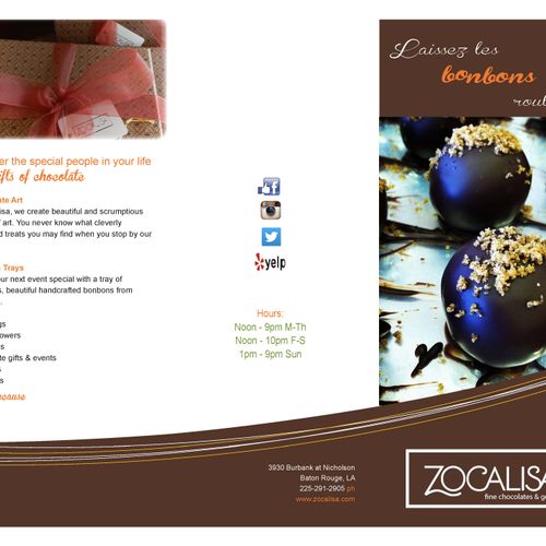 Zocalisa Fine chocolates and Gelato - brochure