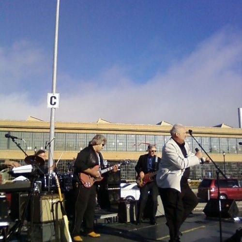 Blue Hand Band Performing in front of the Craneway