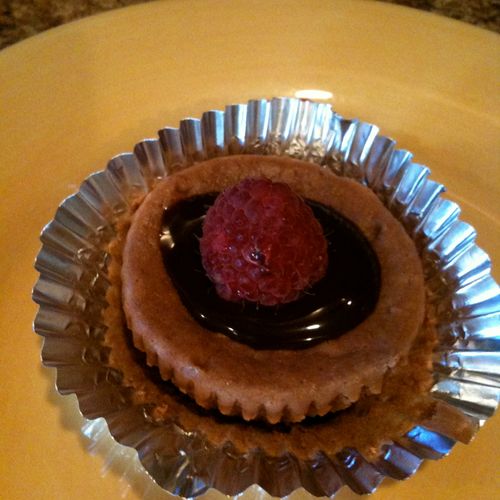 Mini Chocolate Cheesecake with Chocolate Syrup